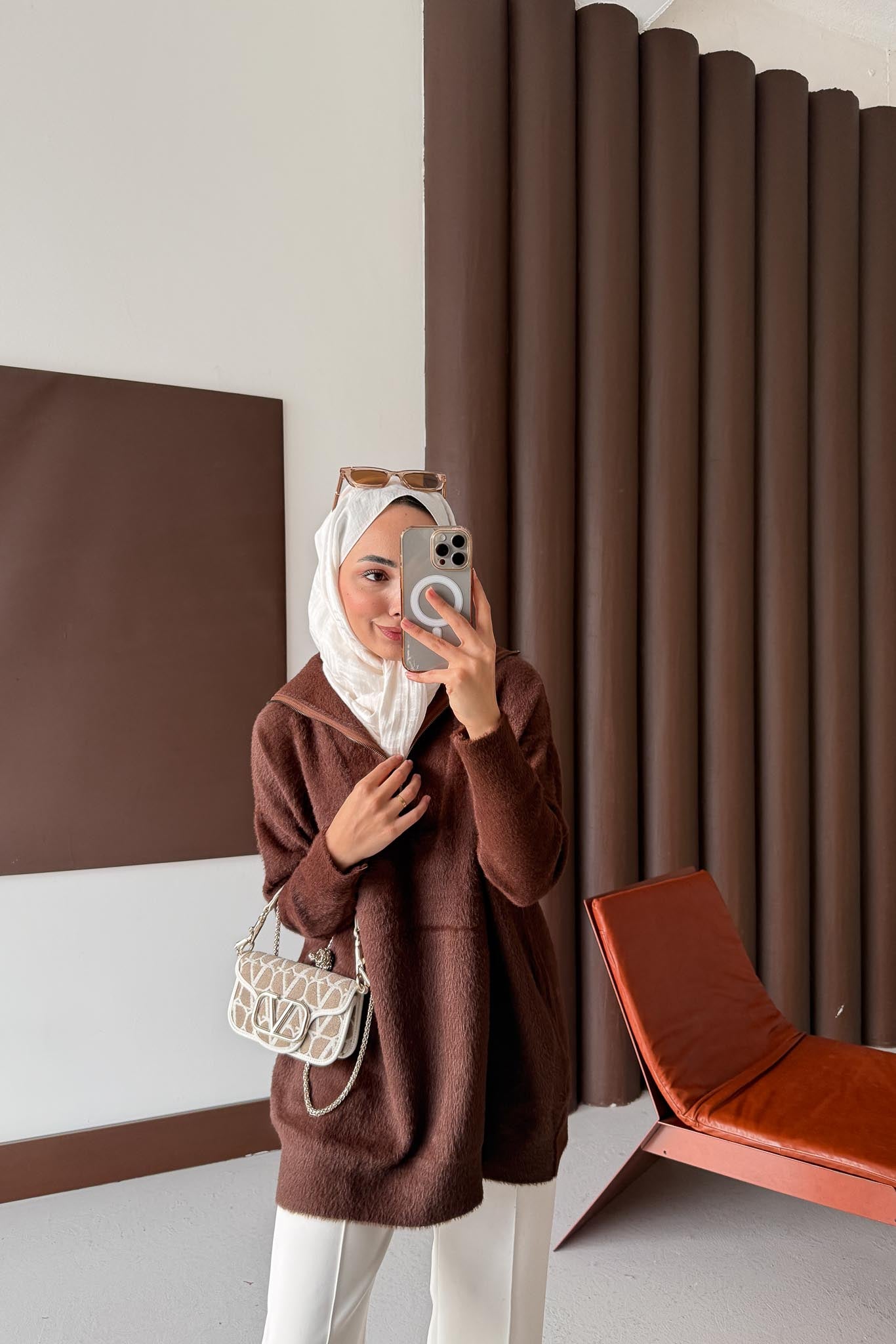 Fermuarlı Angora Kazak Kahverengi