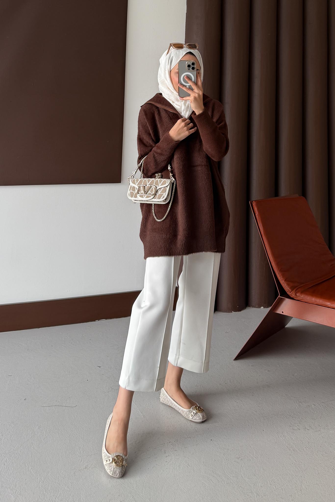 Fermuarlı Angora Kazak Kahverengi