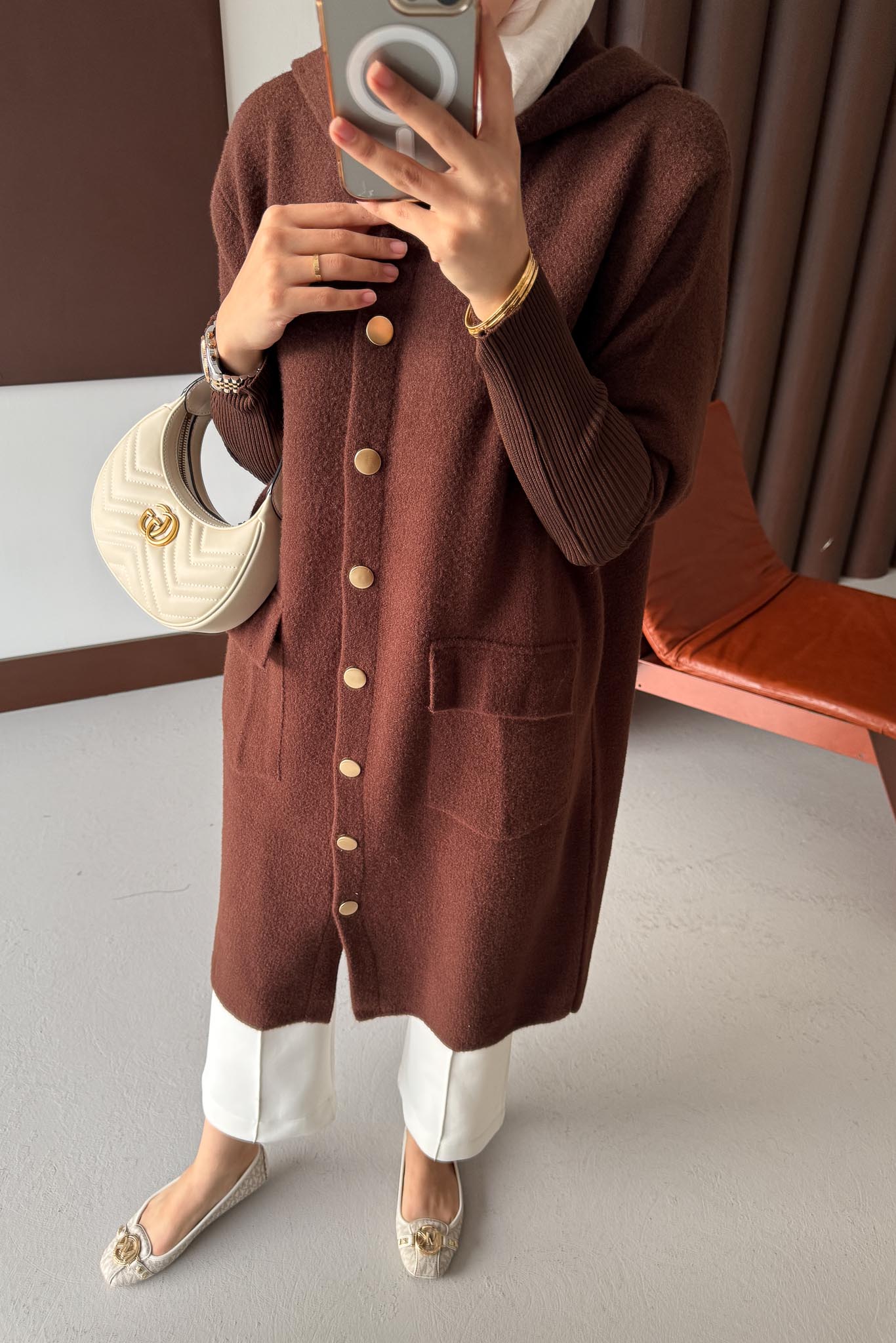 Tuana Angora Dokulu Hırka Kahverengi