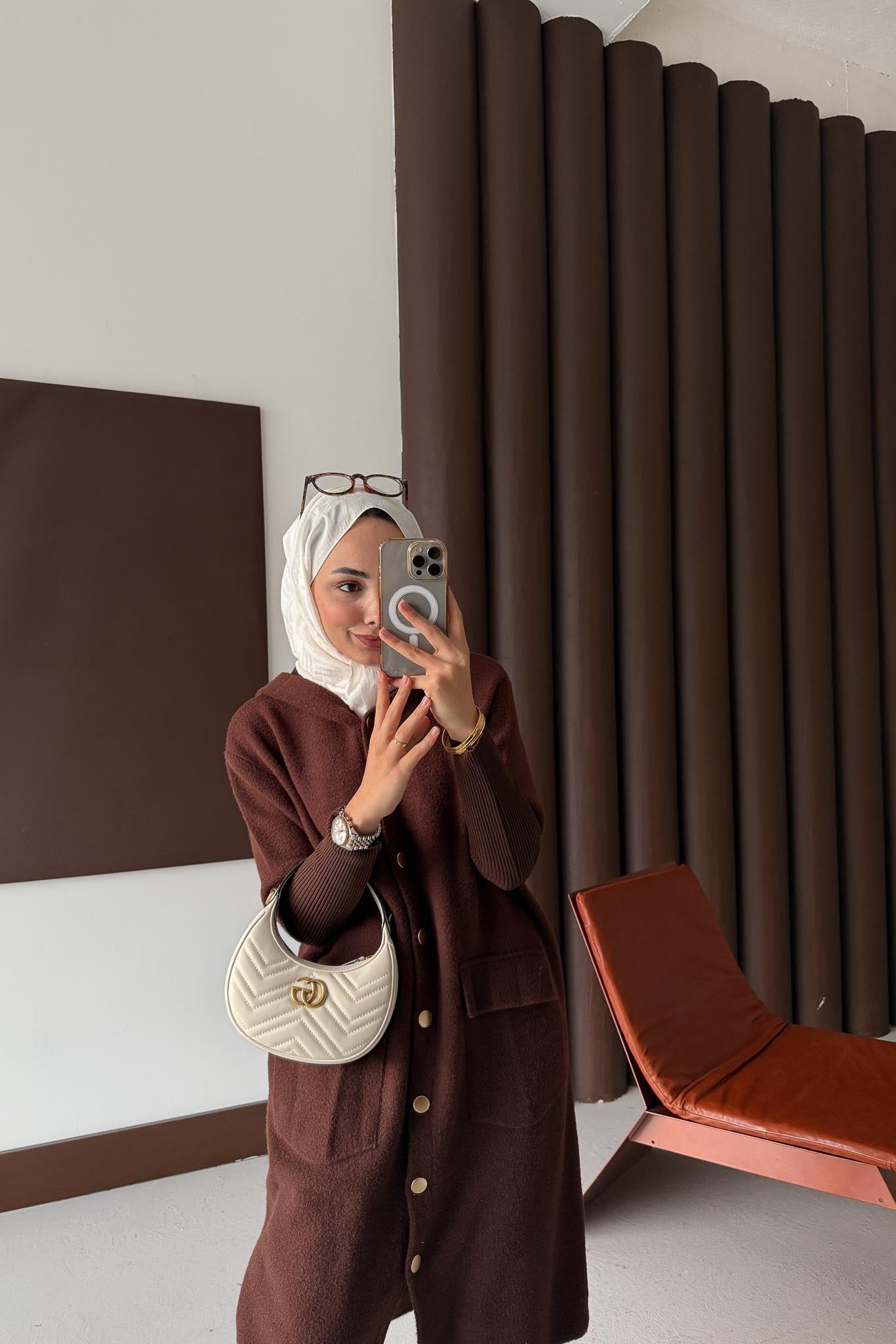 Tuana Angora Dokulu Hırka Kahverengi