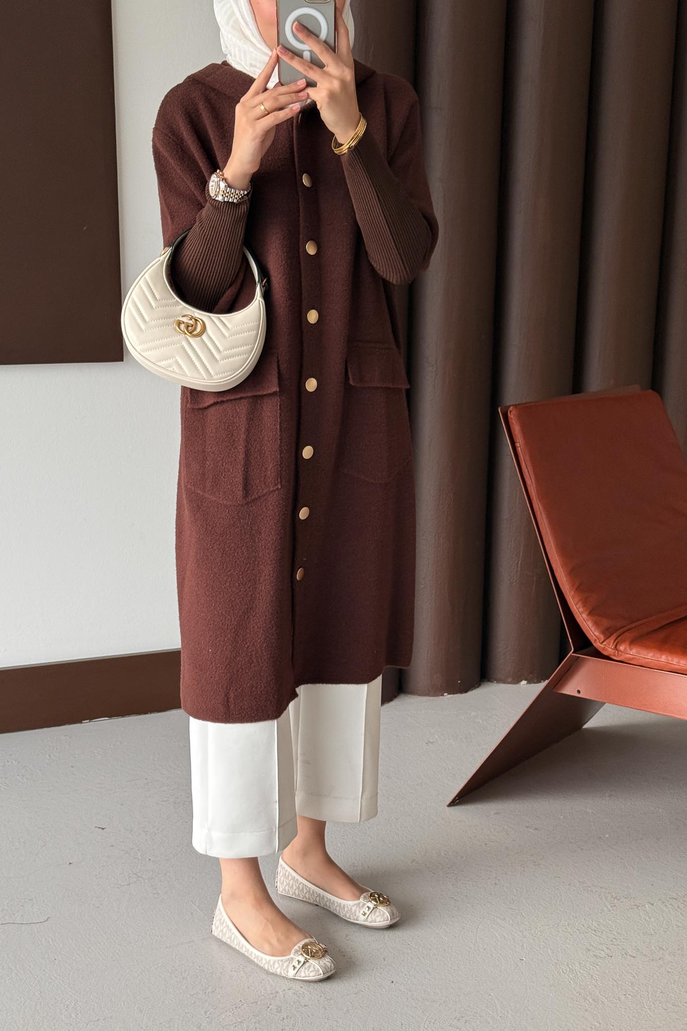 Tuana Angora Dokulu Hırka Kahverengi