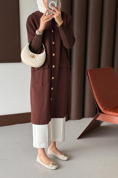 Tuana Angora Dokulu Hırka Kahverengi