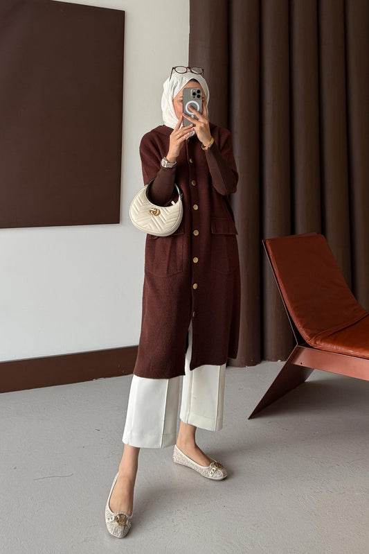 Tuana Angora Dokulu Hırka Kahverengi