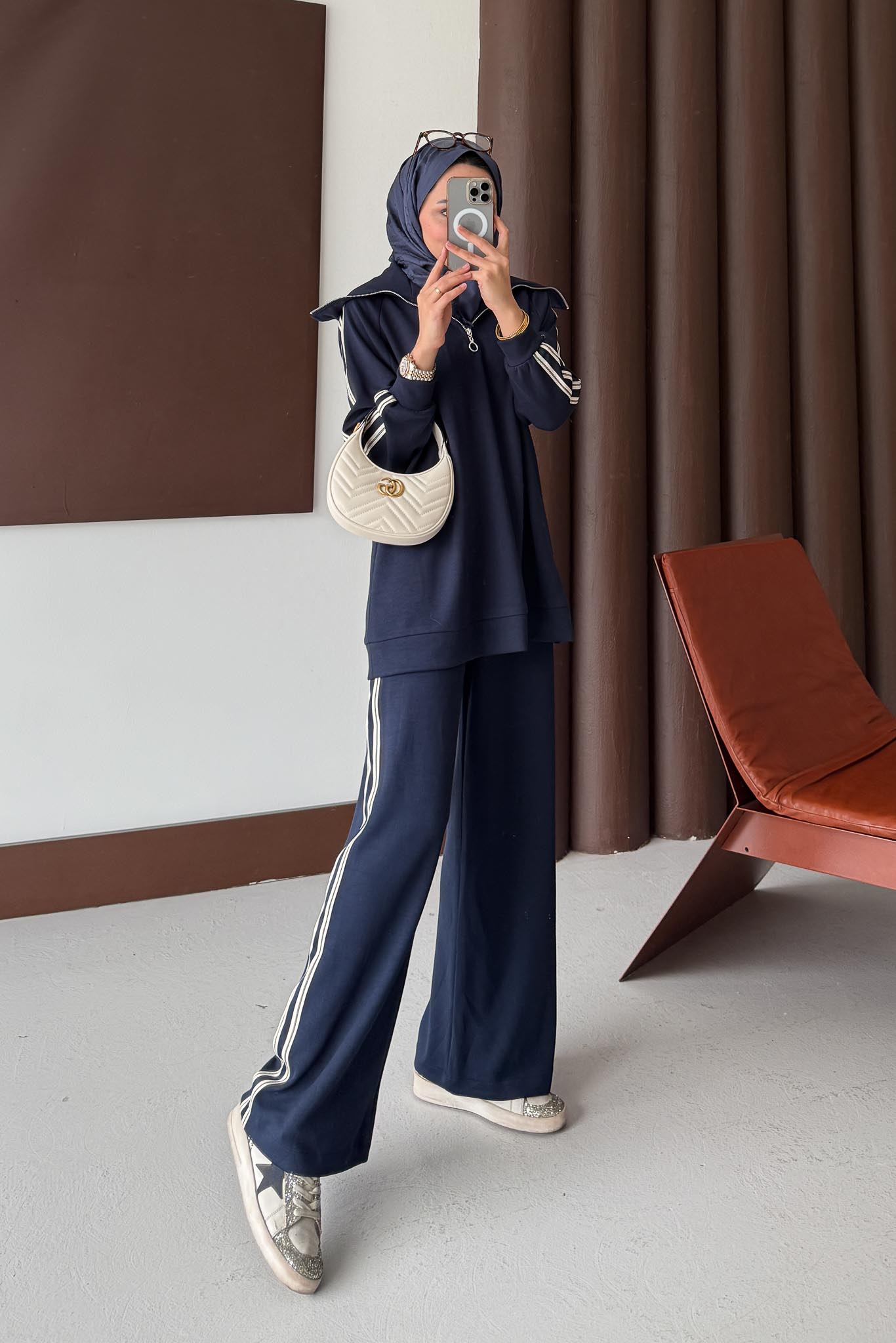 Kolu Şeritli Takım Lacivert