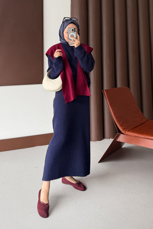 Diaz Angora Dokulu Etek Takım Lacivert