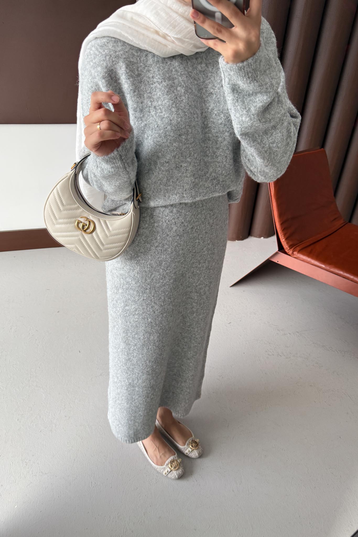 Diaz Angora Dokulu Etek Takım Gri