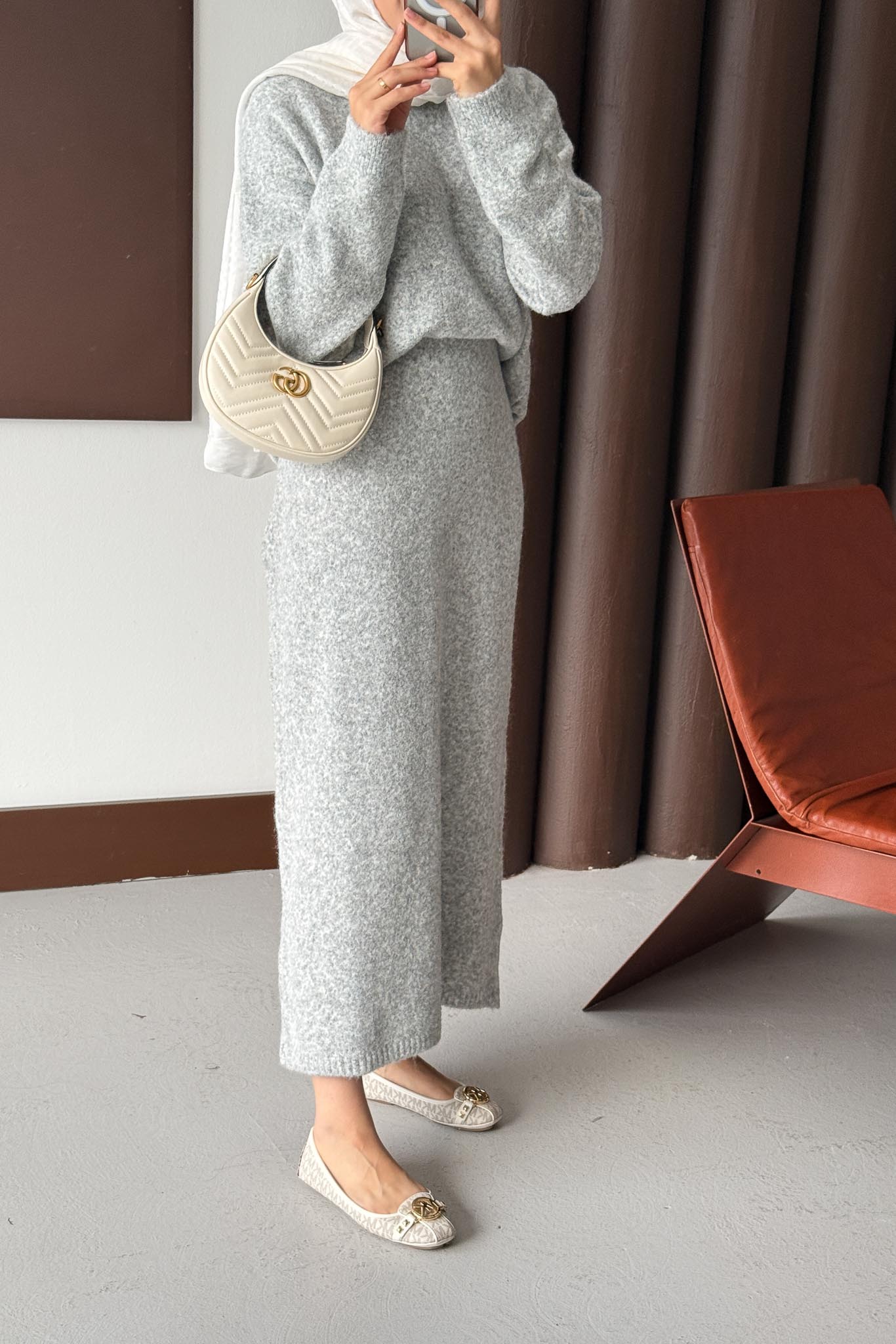 Diaz Angora Dokulu Etek Takım Gri