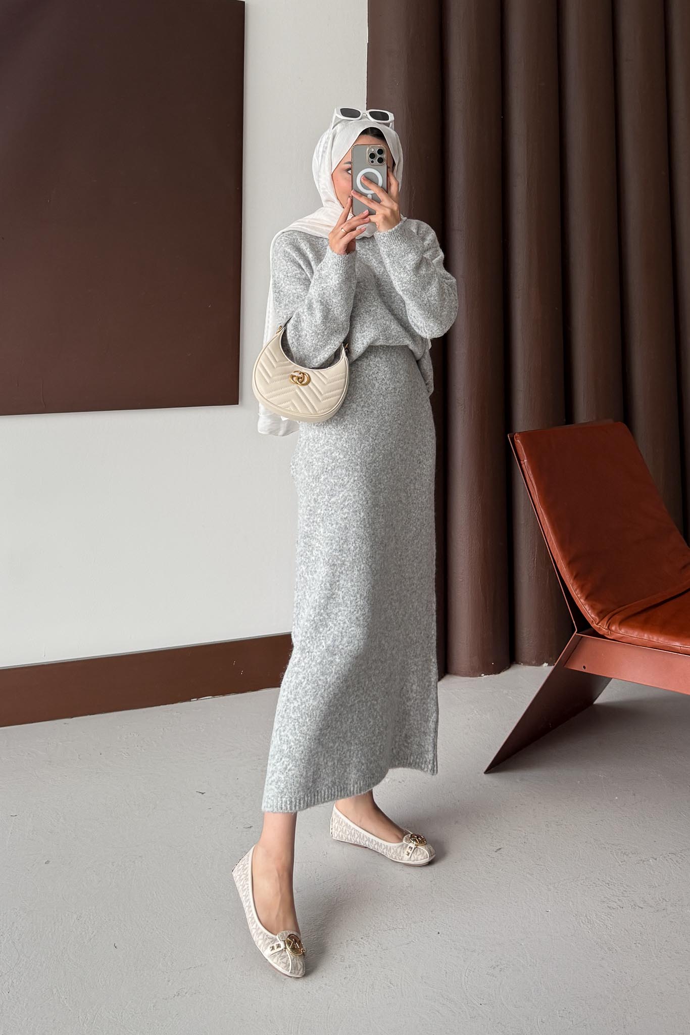 Diaz Angora Dokulu Etek Takım Gri