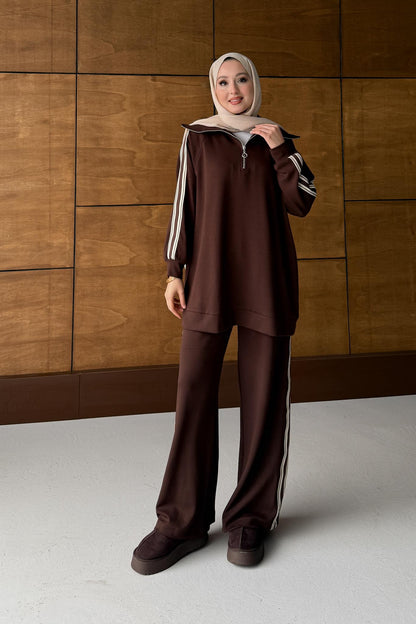 Kolu Şeritli Takım Kahverengi