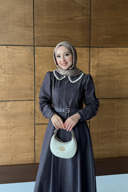 Yakalı Kot Elbise Antrasit