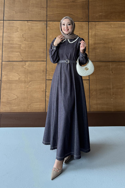 Yakalı Kot Elbise Antrasit