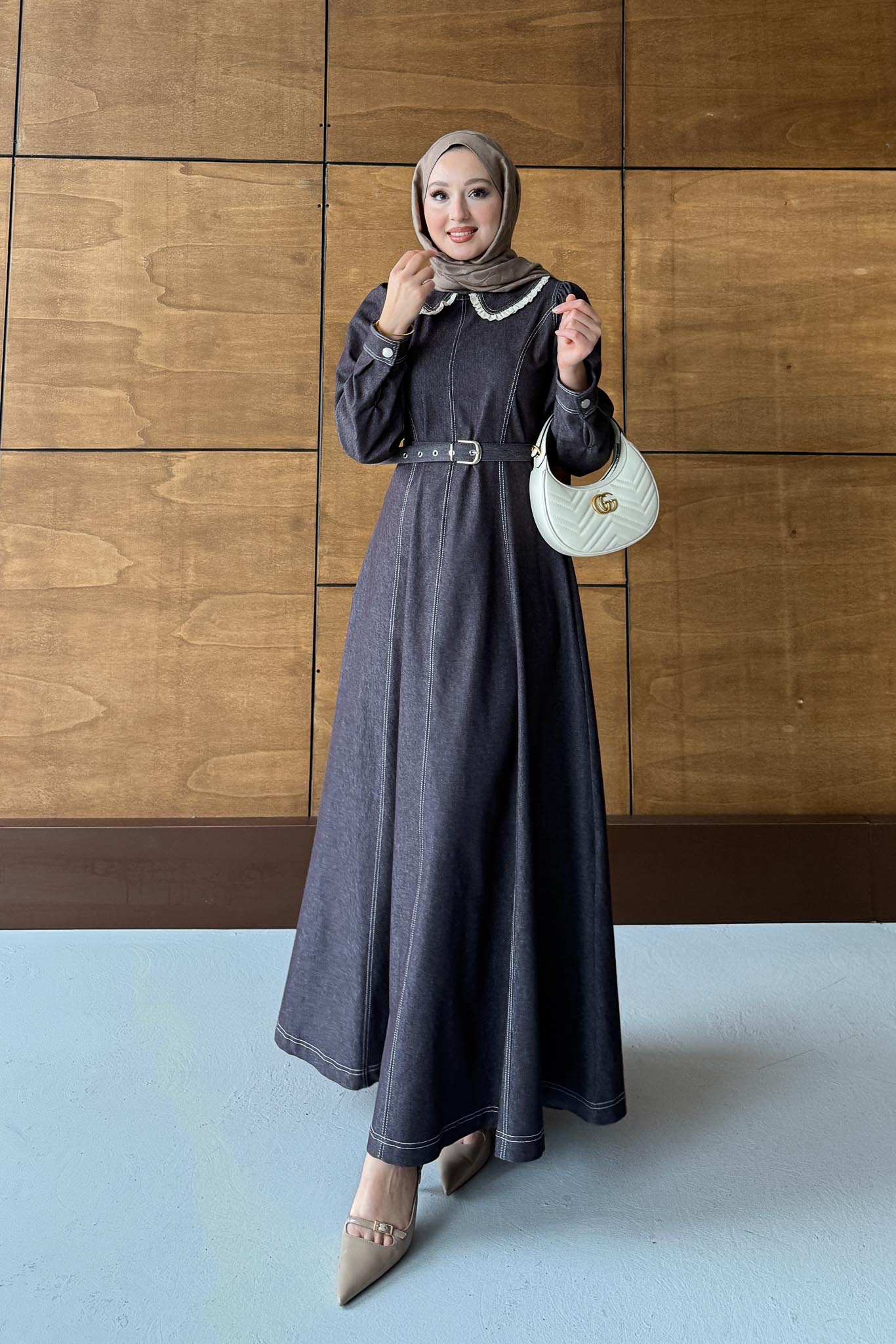 Yakalı Kot Elbise Antrasit