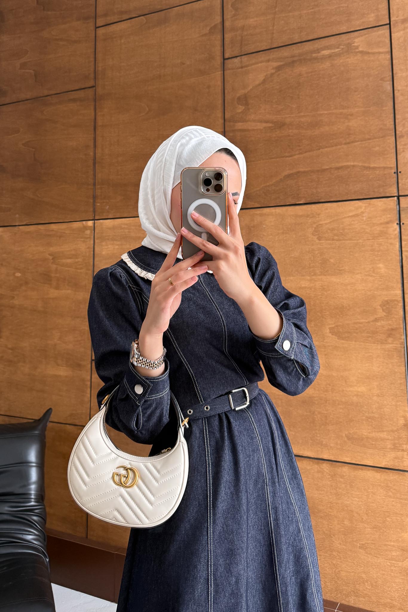 Yakalı Kot Elbise Kot Mavi