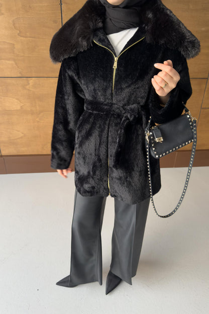 Masta Kürklü Angora Mont Siyah