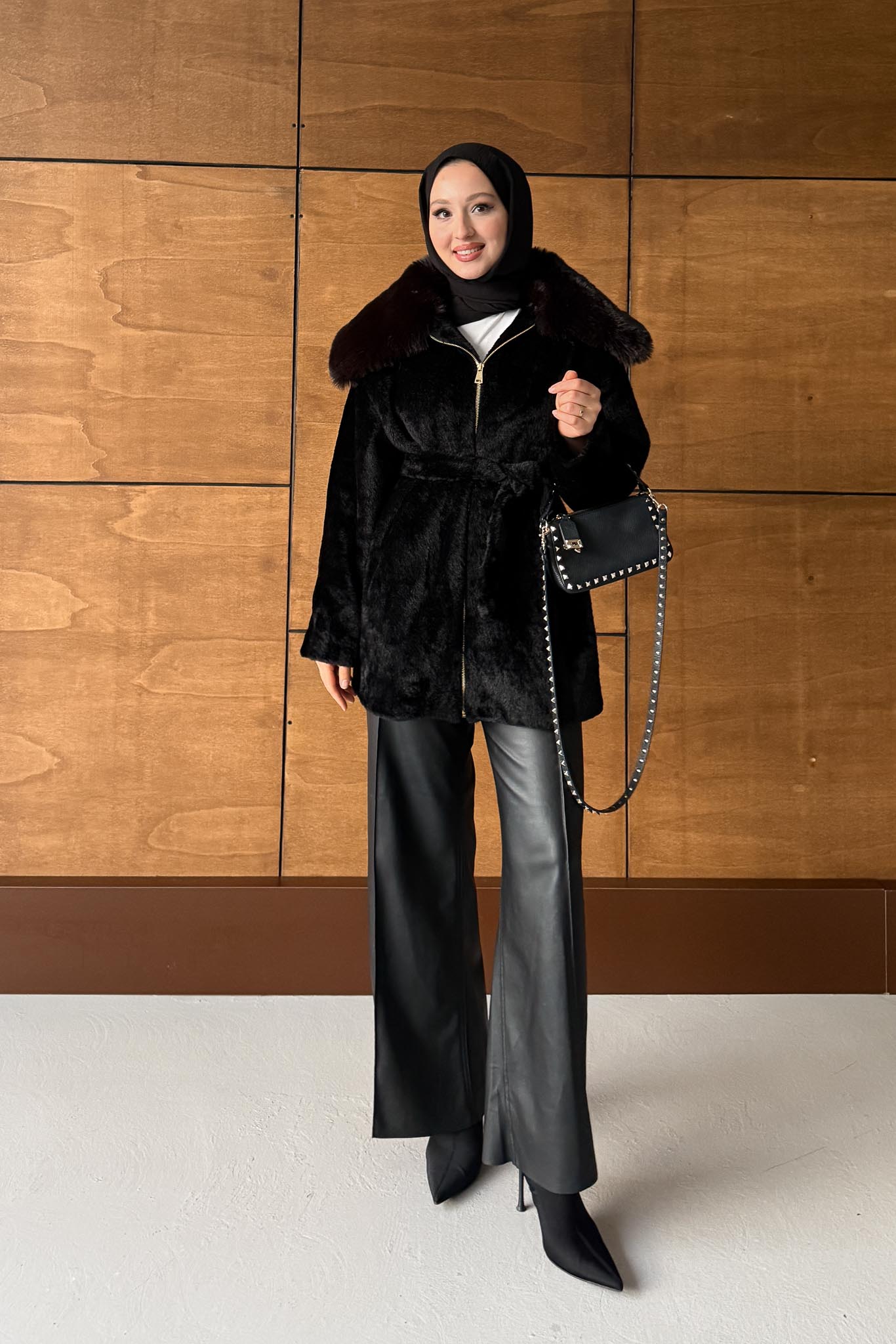 Masta Kürklü Angora Mont Siyah