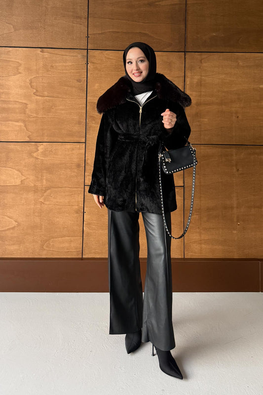 Masta Kürklü Angora Mont Siyah