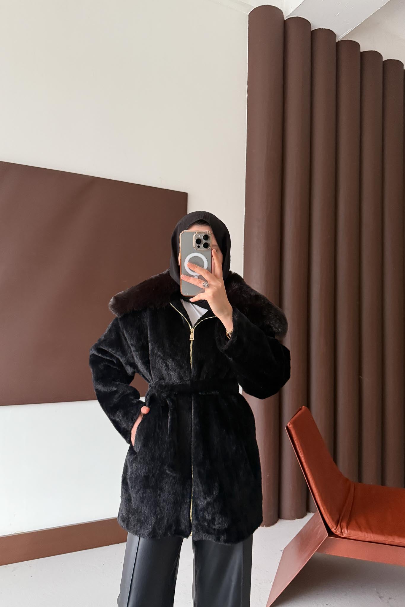 Masta Kürklü Angora Mont Siyah