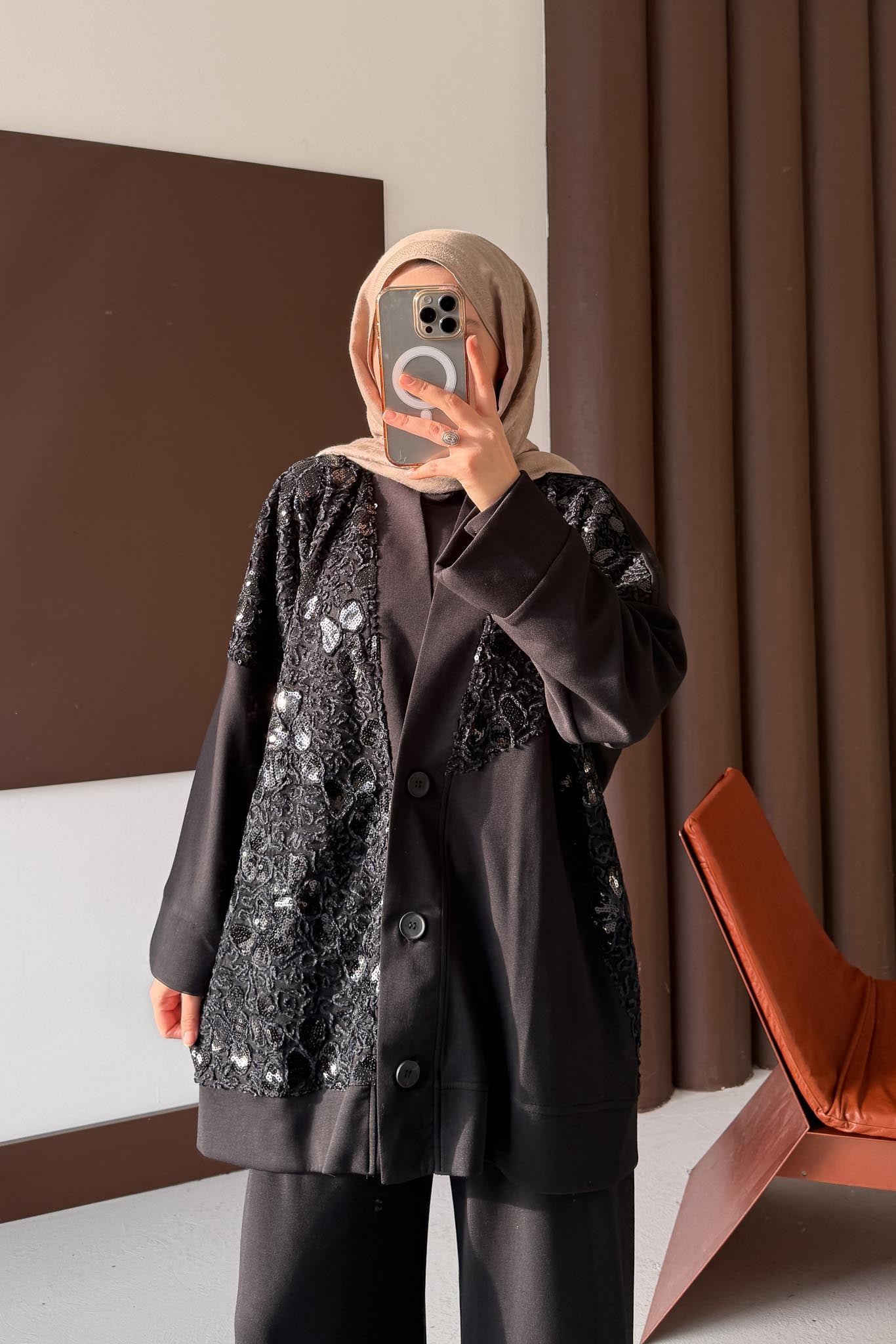 Woven Tweed Skirt Suit Navy Blue