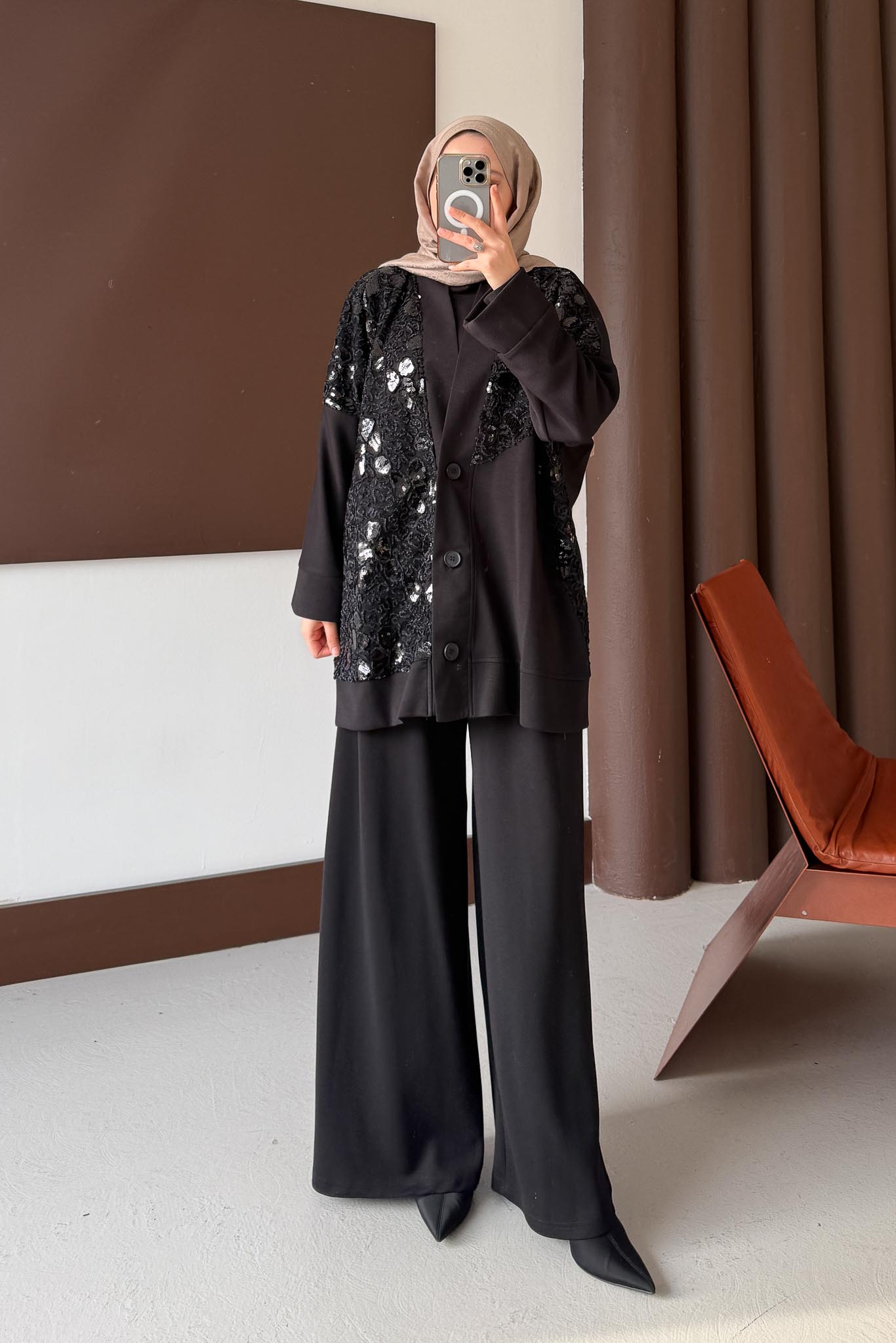 Woven Tweed Skirt Suit Navy Blue