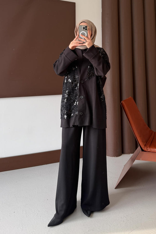 Woven Tweed Skirt Suit Navy Blue