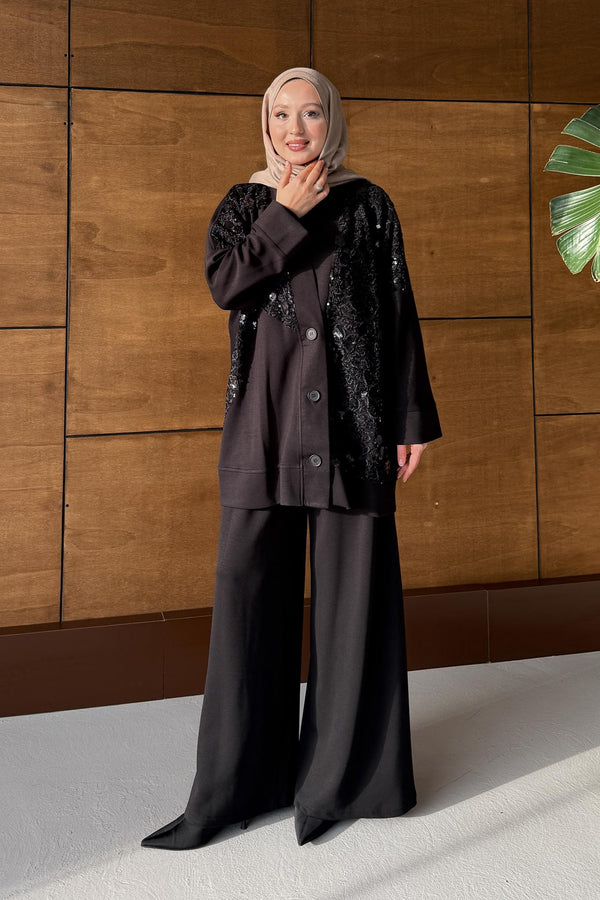 Woven Tweed Skirt Suit Navy Blue