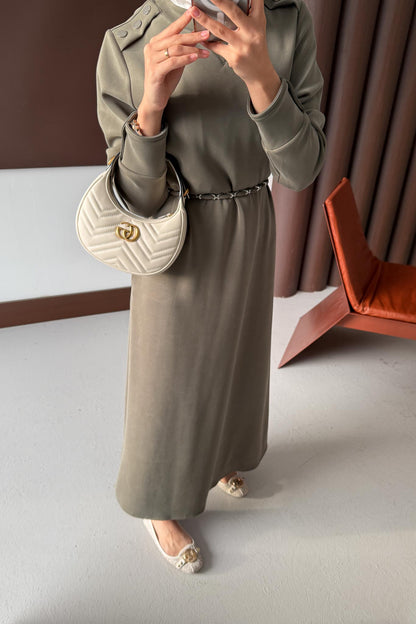 Berna Düğmeli Elbise Haki