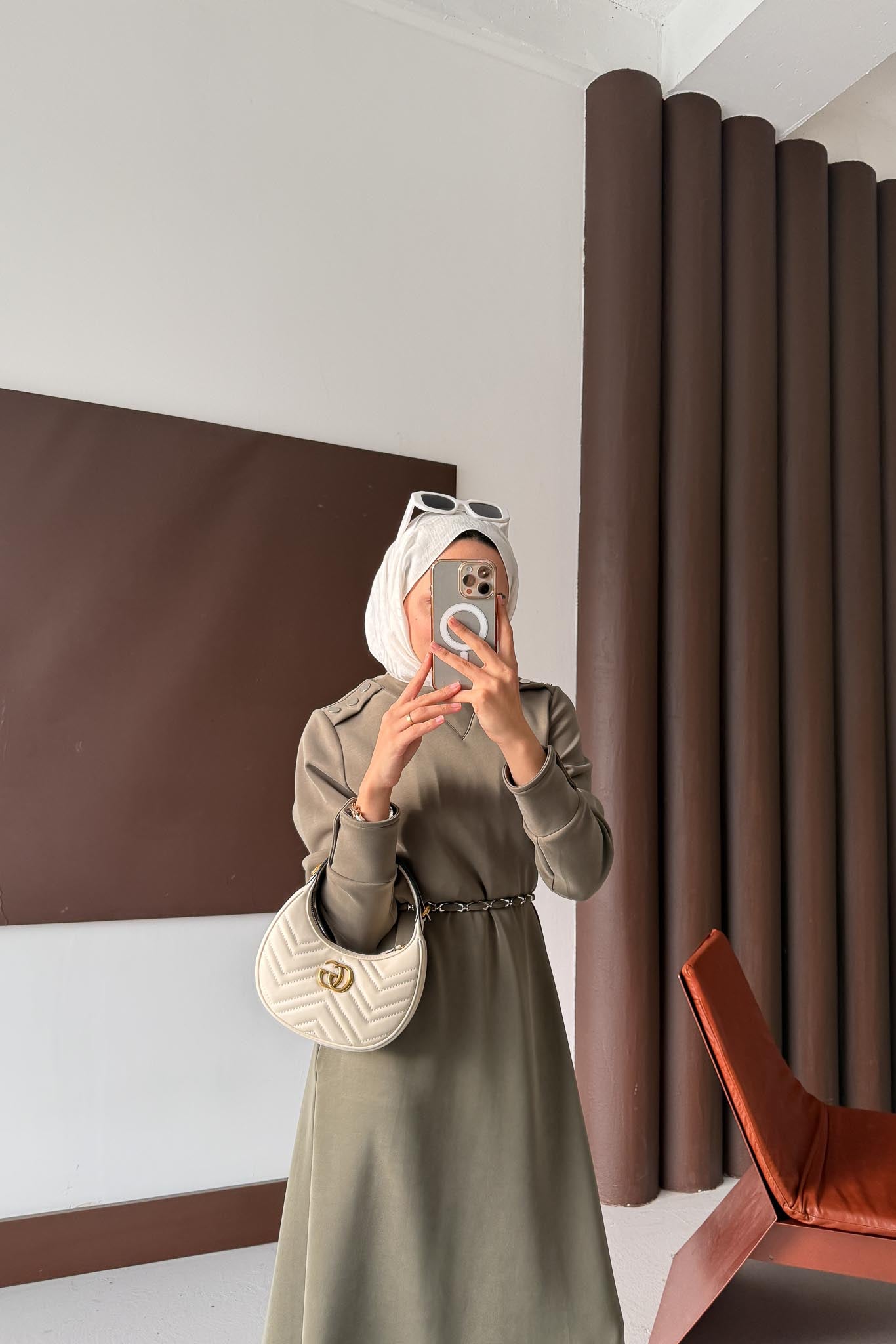 Berna Düğmeli Elbise Haki