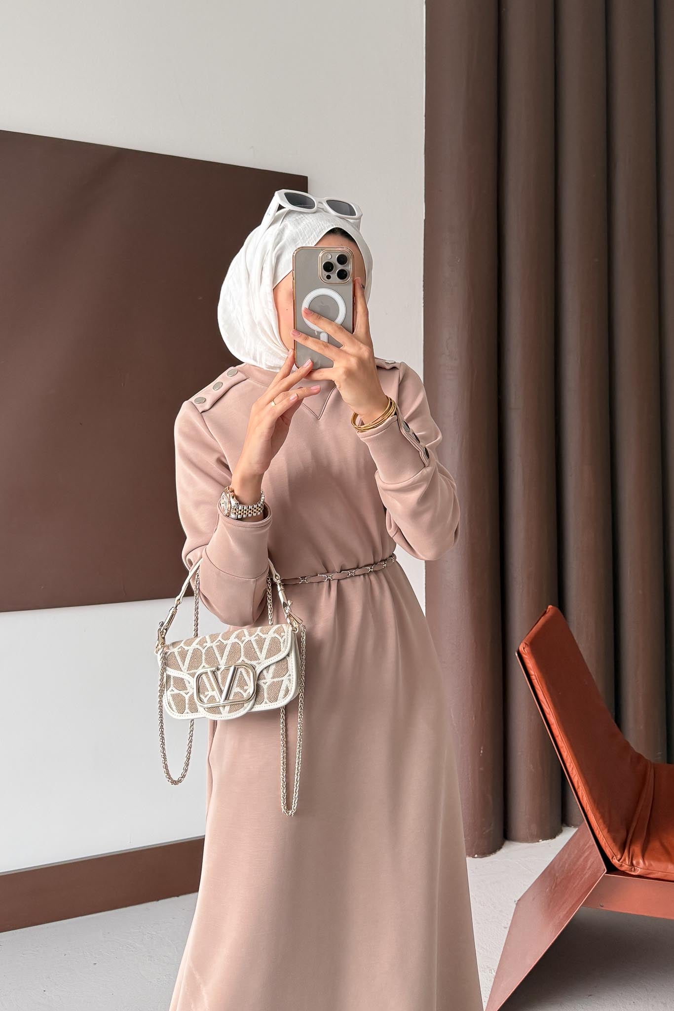 Berna Düğmeli Elbise Vizon