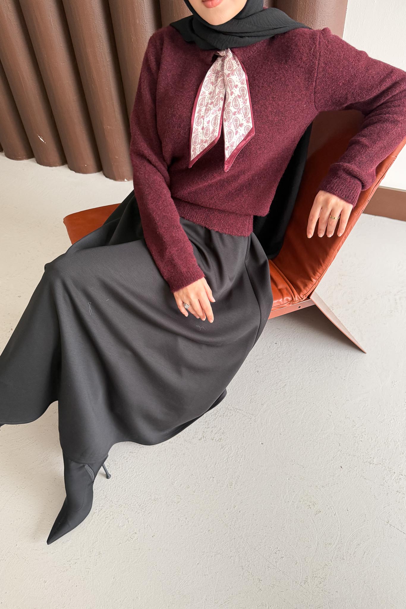 Espana Şallı Triko Tunik Bordo