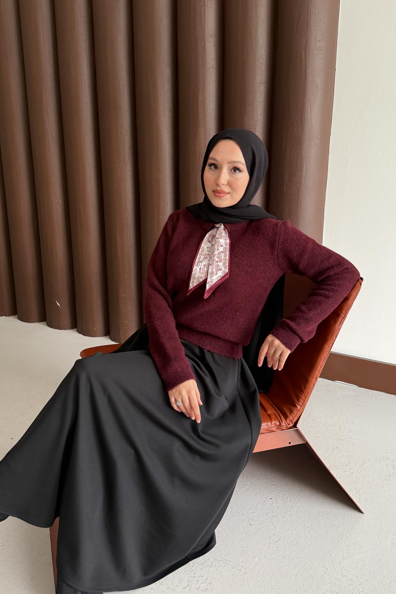 Espana Şallı Triko Tunik Bordo