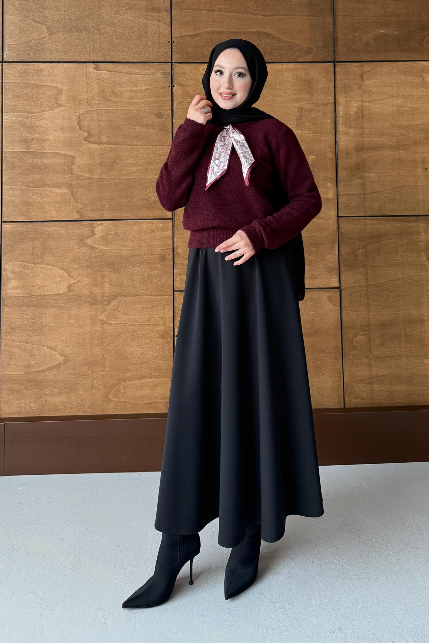 Espana Şallı Triko Tunik Bordo