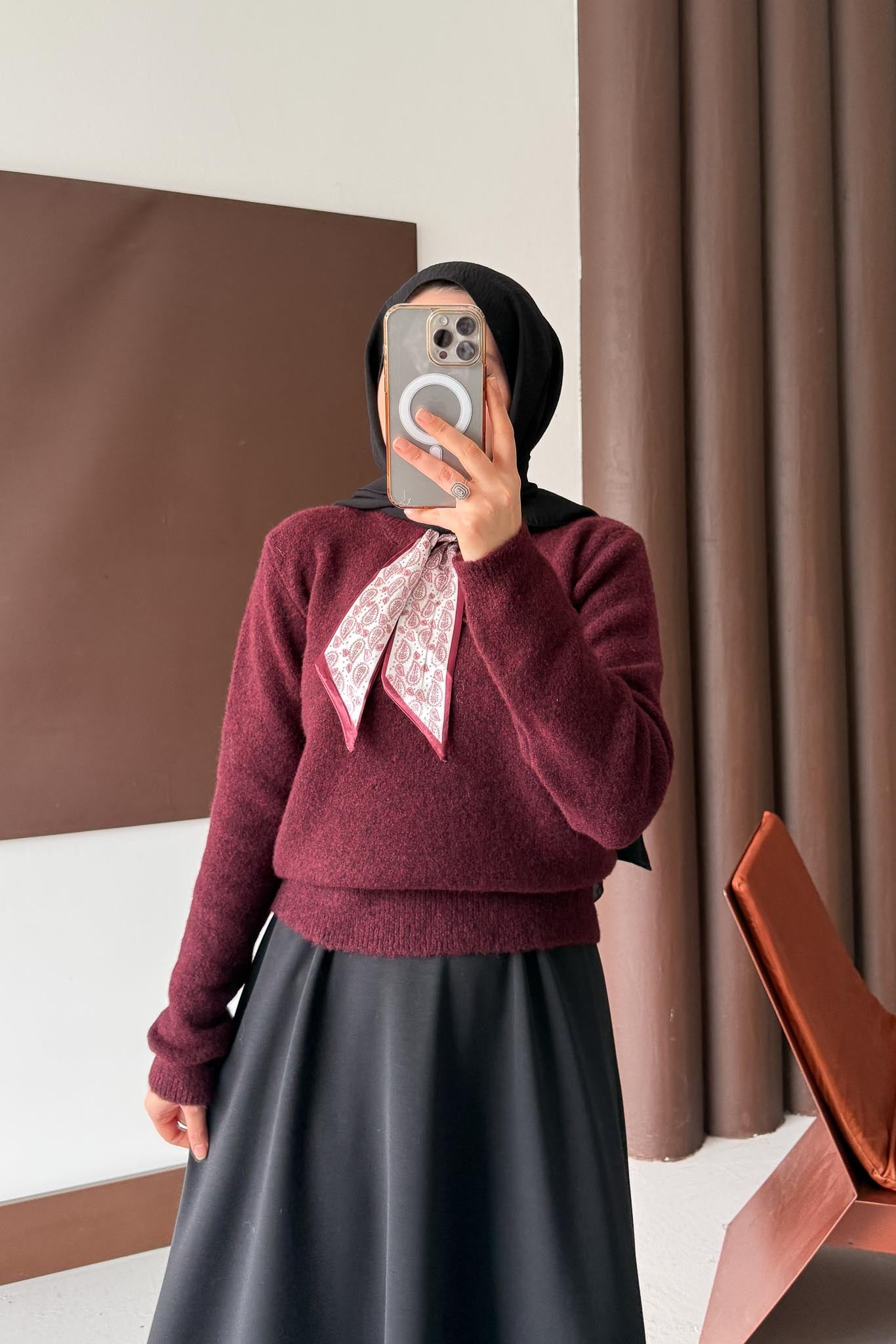 Espana Şallı Triko Tunik Bordo