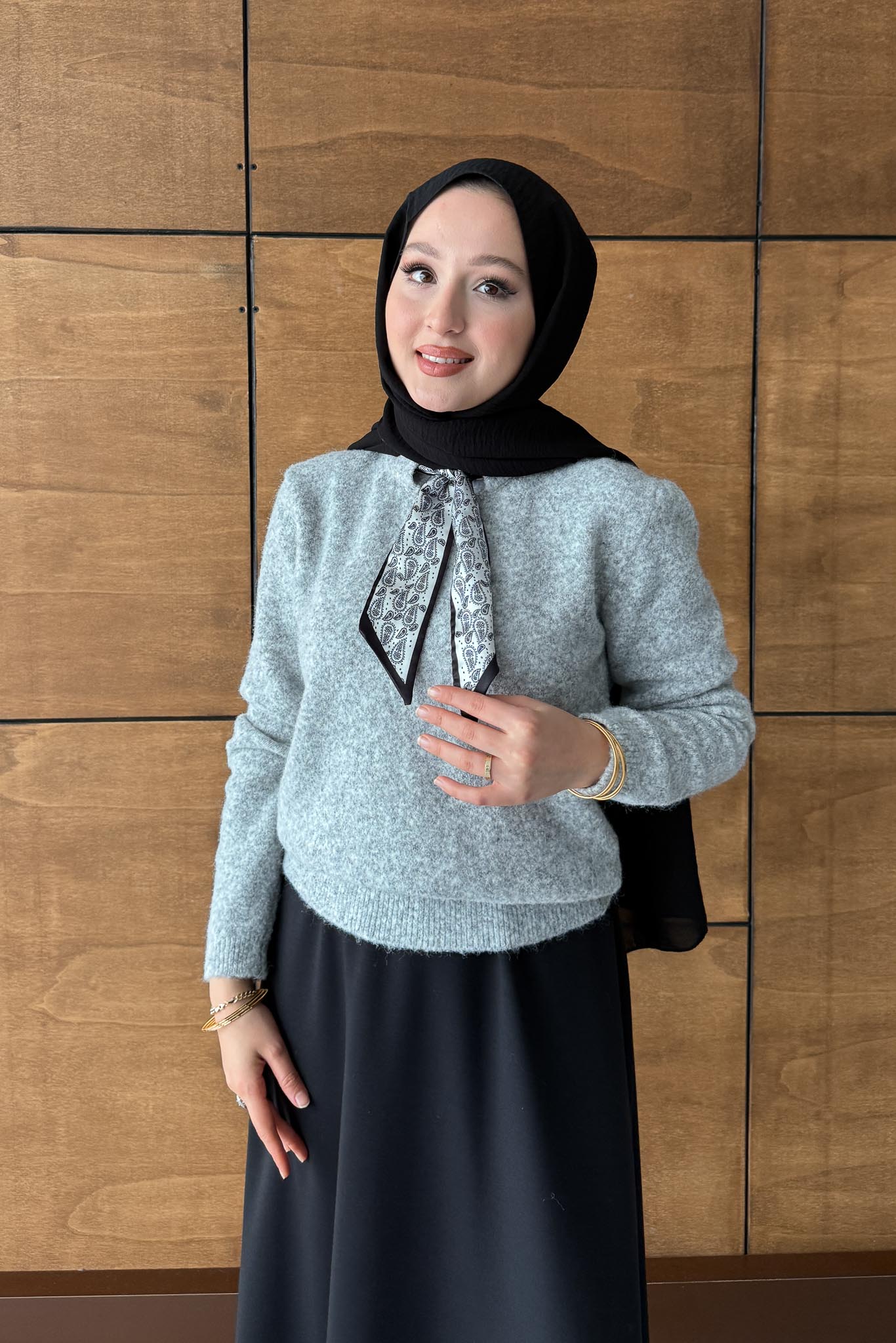 Espana Şallı Triko Tunik Gri