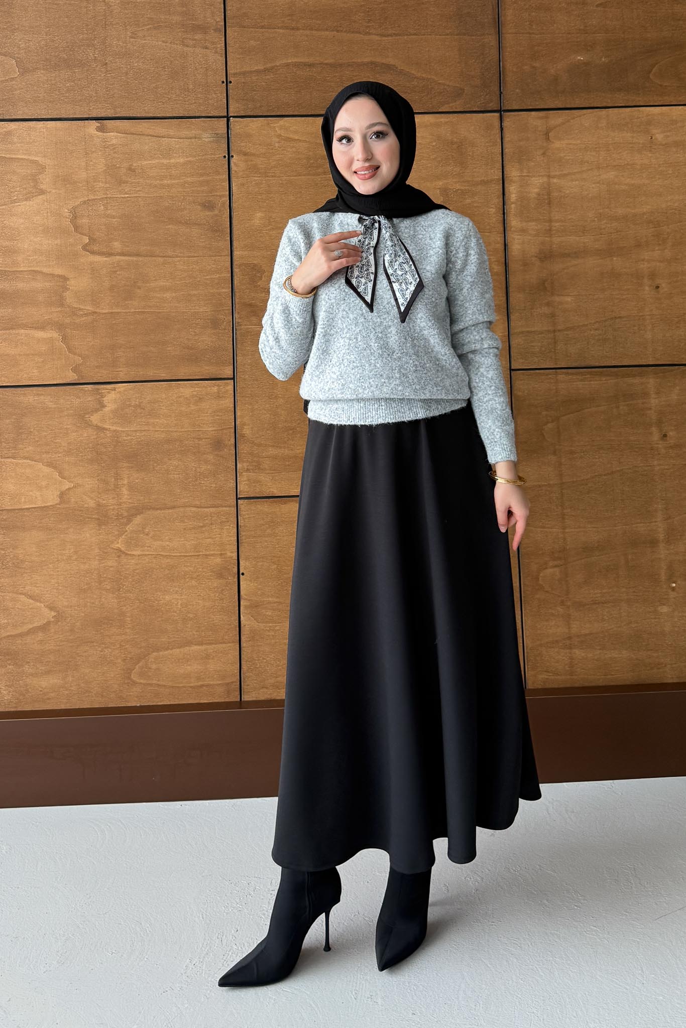 Espana Şallı Triko Tunik Gri