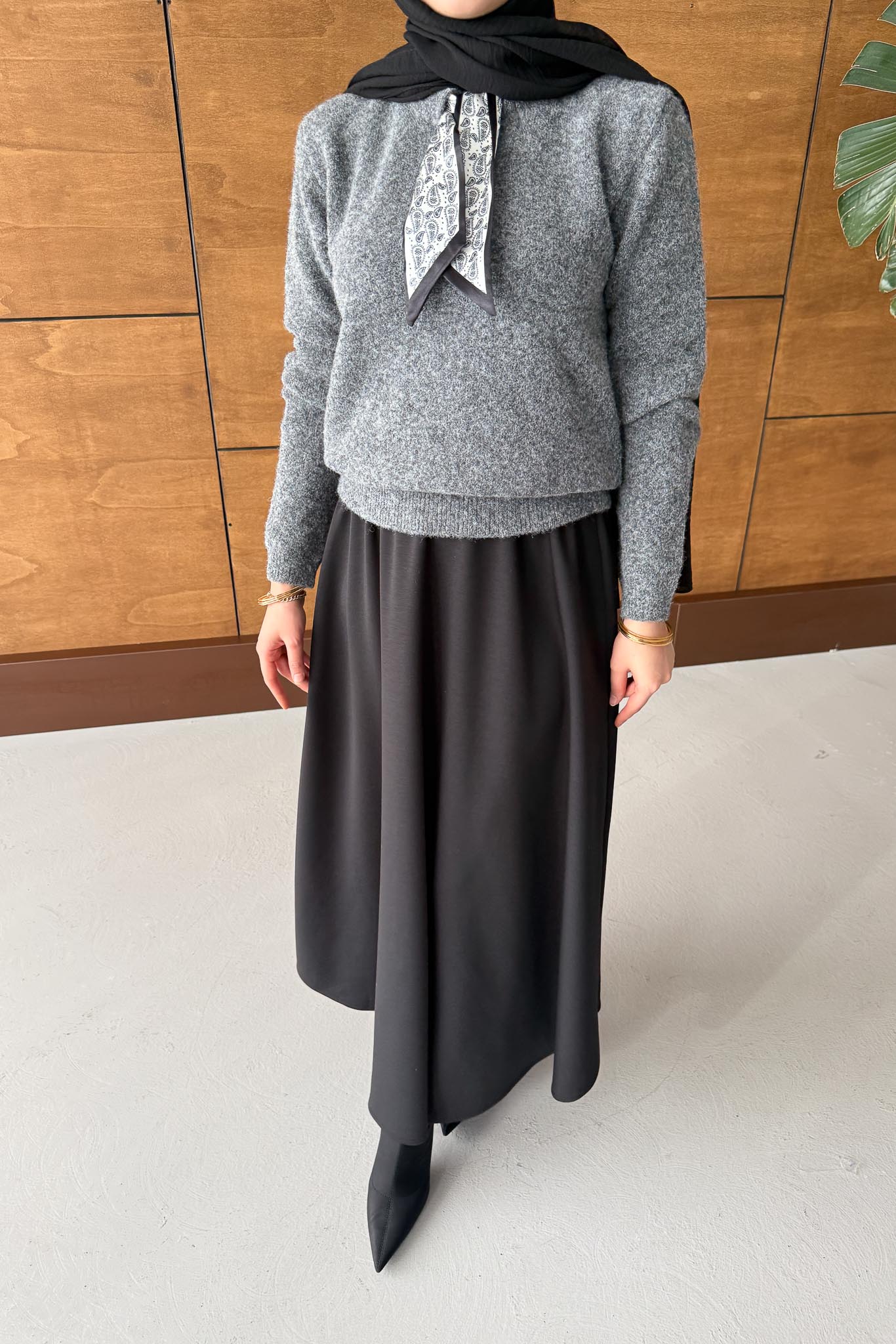 Espana Şallı Triko Tunik Antrasit