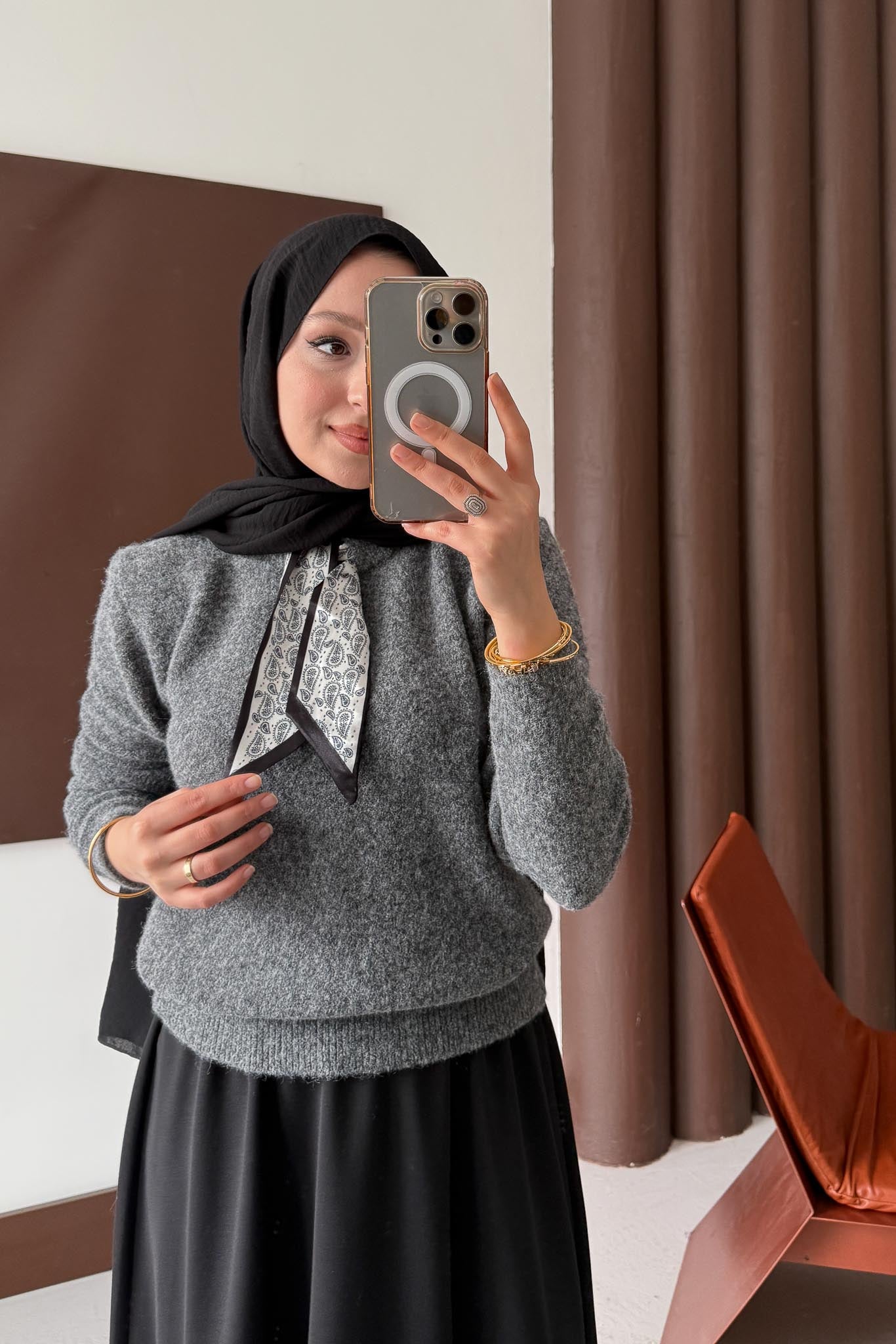 Espana Şallı Triko Tunik Antrasit