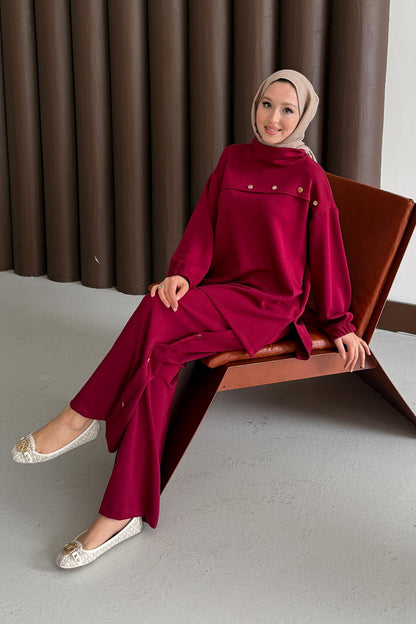Nyla Düğmeli Takım Bordo