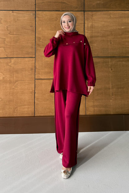 Nyla Düğmeli Takım Bordo