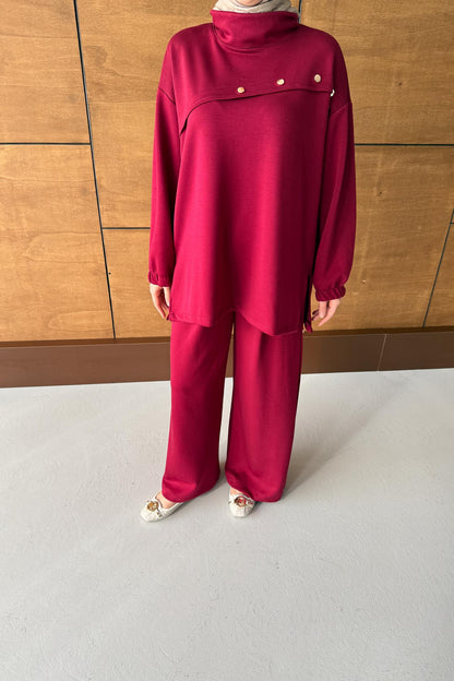 Nyla Düğmeli Takım Bordo