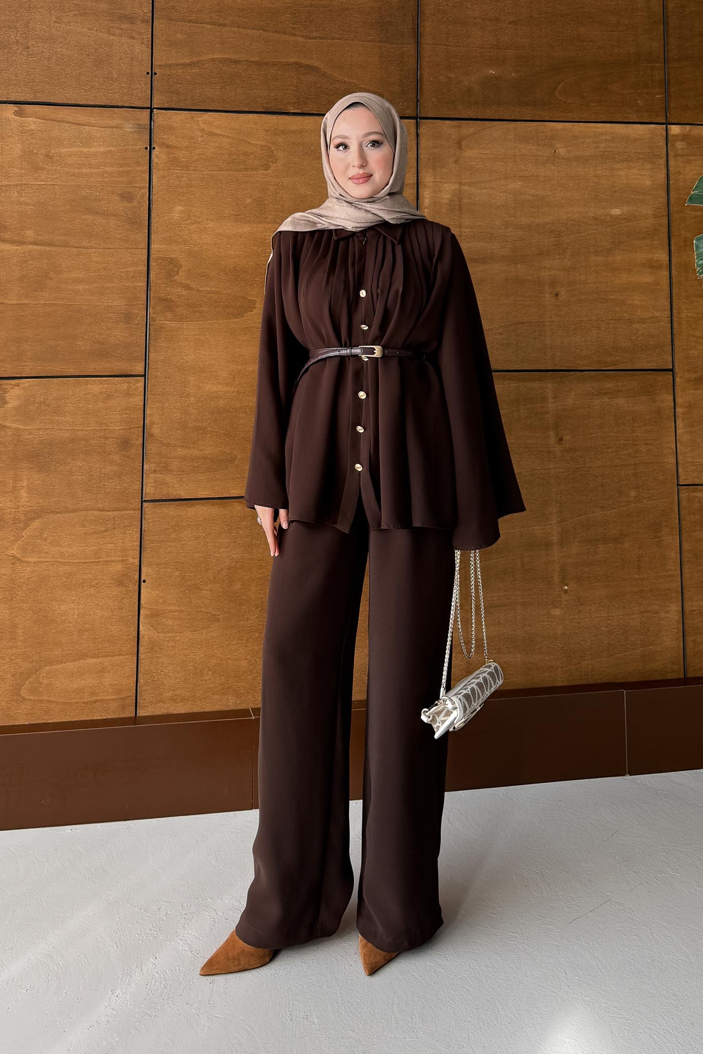 Jimen Pileli Takım Kahverengi