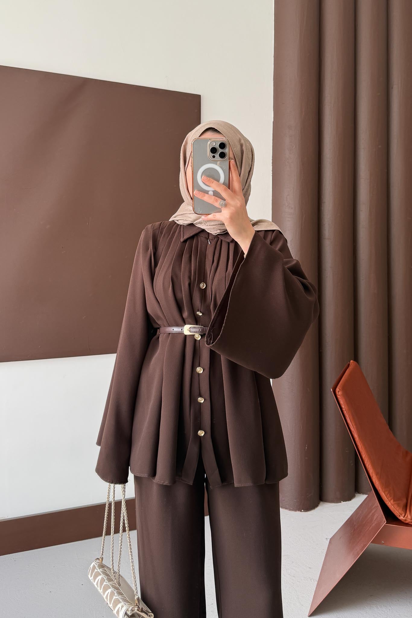 Jimen Pileli Takım Kahverengi