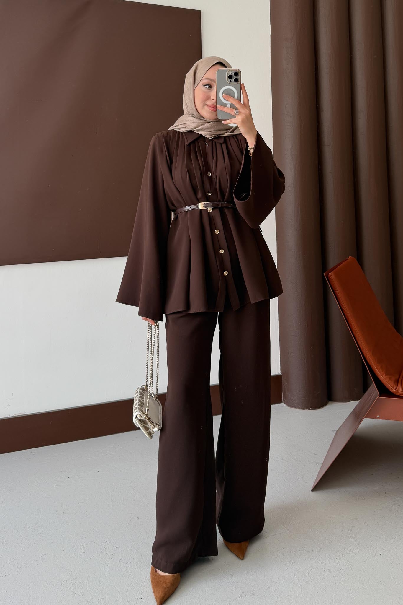 Jimen Pileli Takım Kahverengi