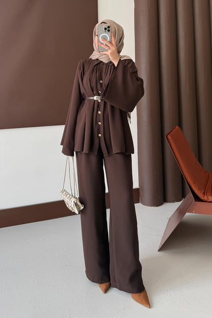 Jimen Pileli Takım Kahverengi