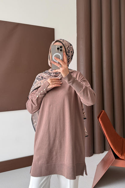 Lens Merserize Tunik Kahverengi