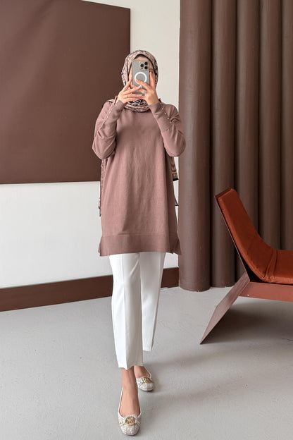 Lens Merserize Tunik Kahverengi