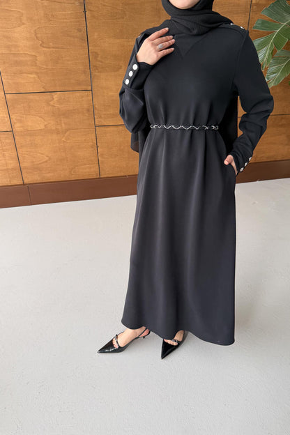 Berna Düğmeli Elbise Siyah