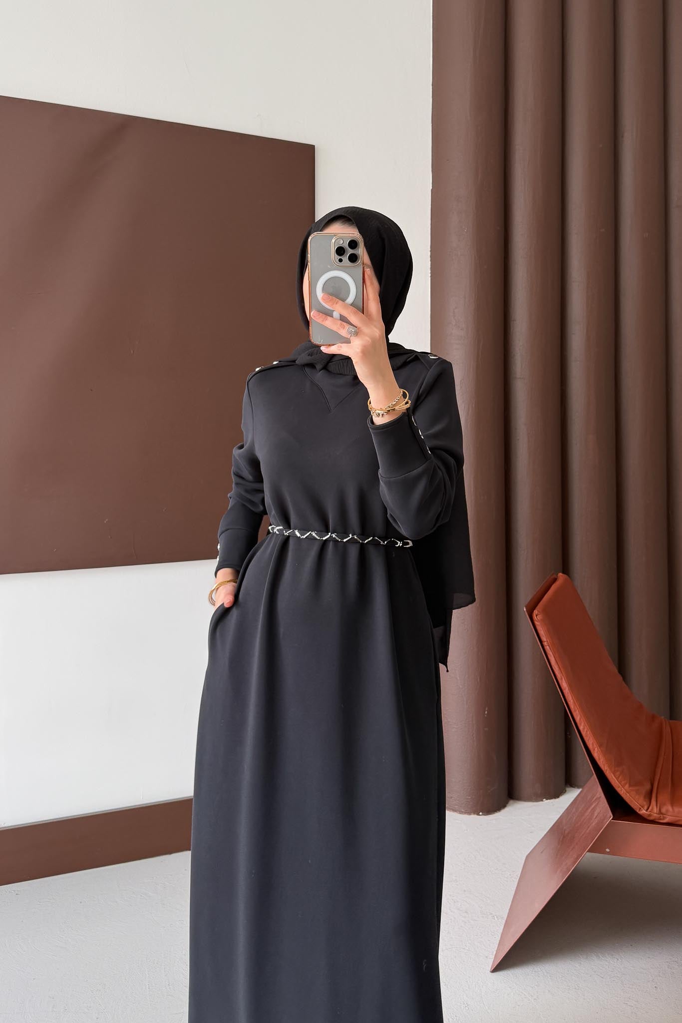 Berna Düğmeli Elbise Siyah