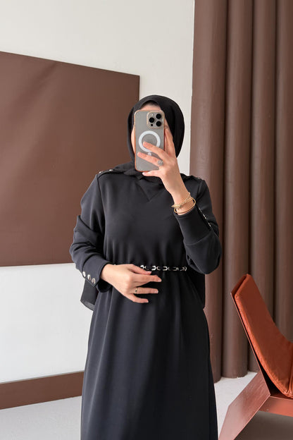 Berna Düğmeli Elbise Siyah