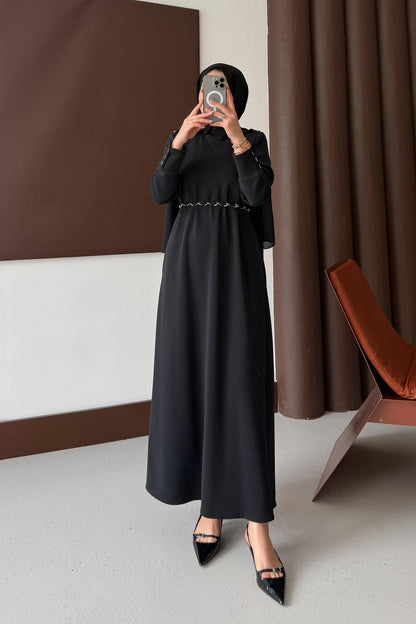 Berna Düğmeli Elbise Siyah