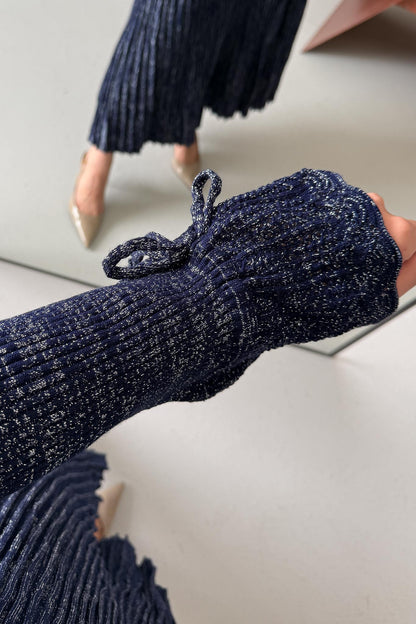 Parıltı Simli Etek Takım Lacivert